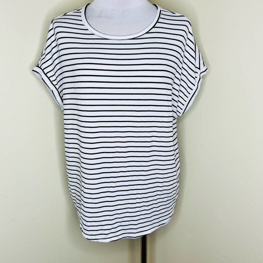 Buffalo David Bitton Top MED Jersey Knit Striped Black White Terry Cloth Dolman